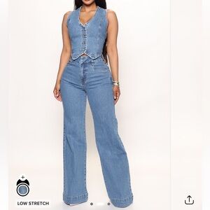 Fashion Nova Blue Denim Women's Jeans and Vest Set